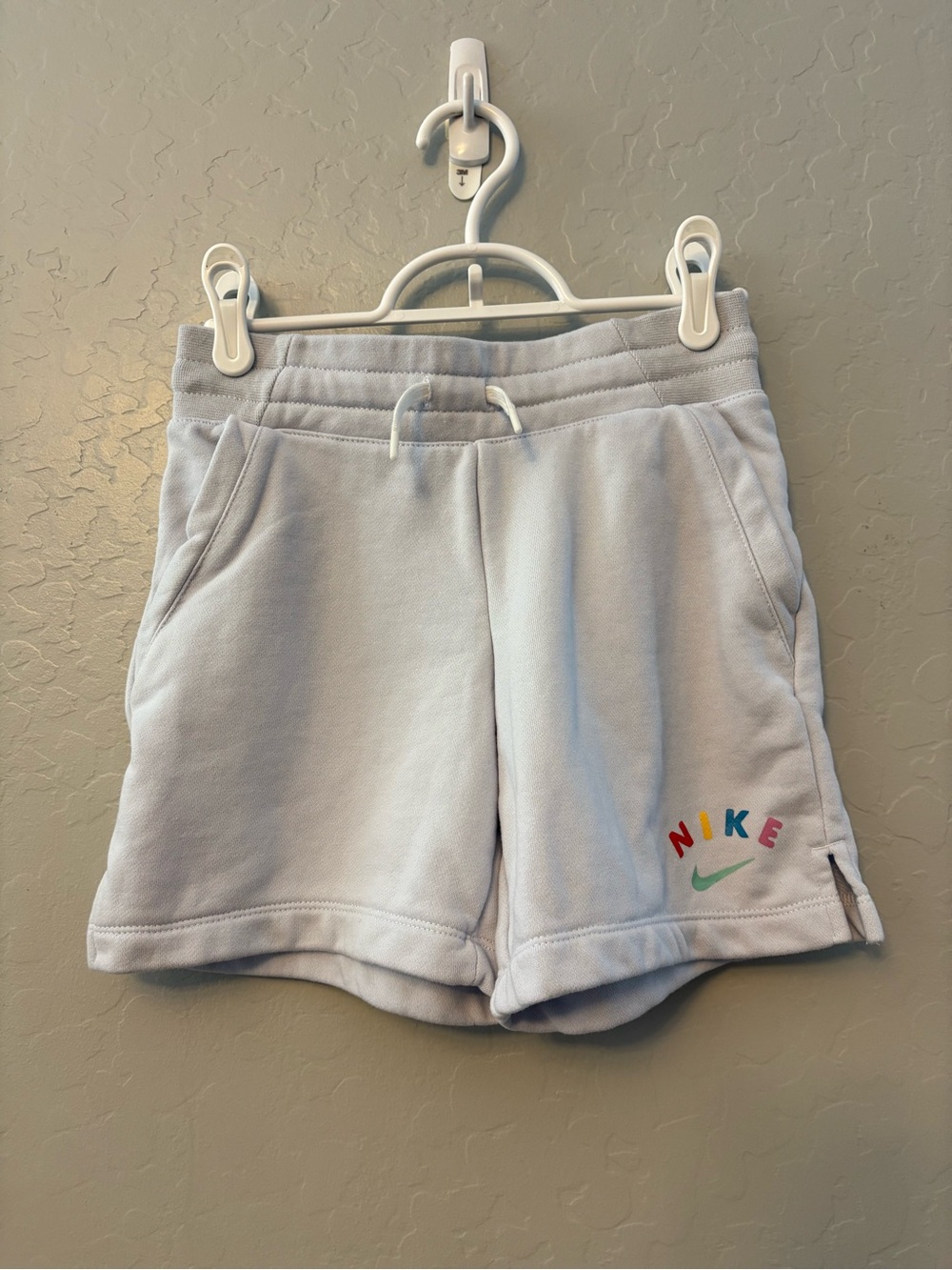 Nike girls light gray terry fleece sportswear shorts size medium